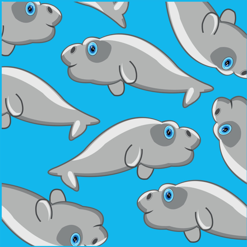 manatees repeating set against a blue background