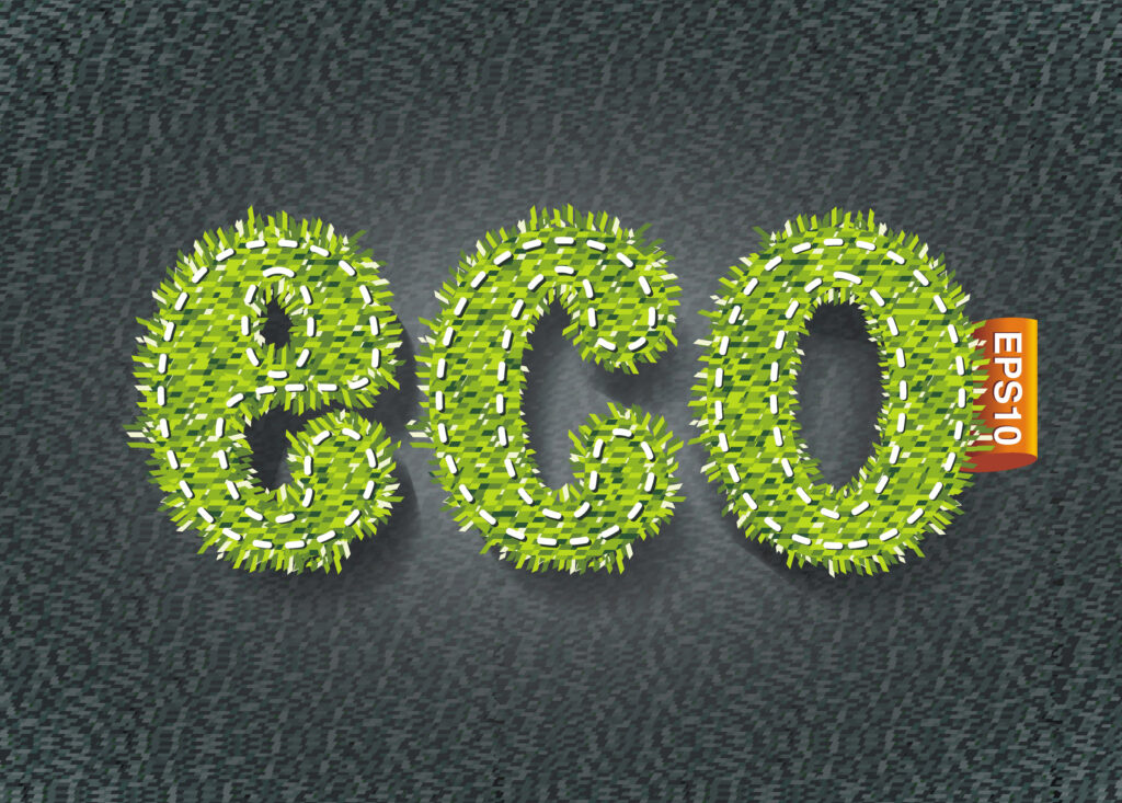 Eco label design template in textile or grass texture.