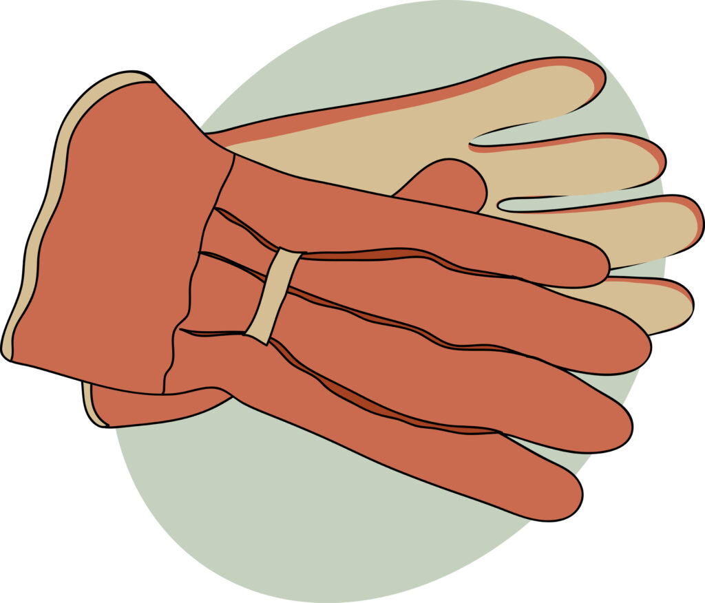 Clip art illustration of a pair of women's gardening gloves in orange and tan