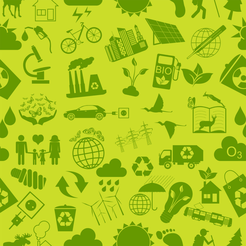 seamless pattern with lime green background and dark green icons