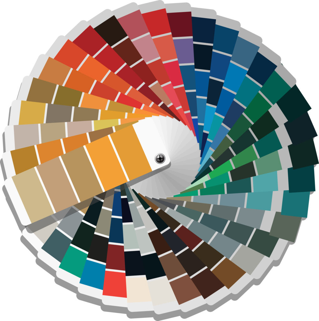 illustration of a color palette wheel with multiple colors ranging from cool to warm hues
