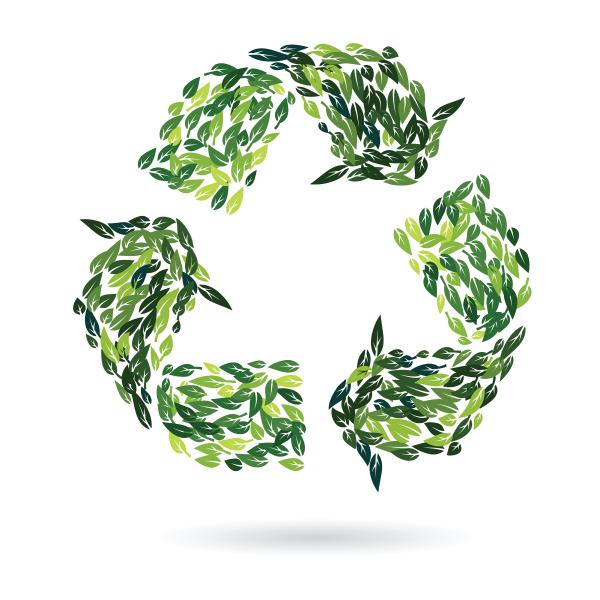 recycling symbol comprised of green leaves 