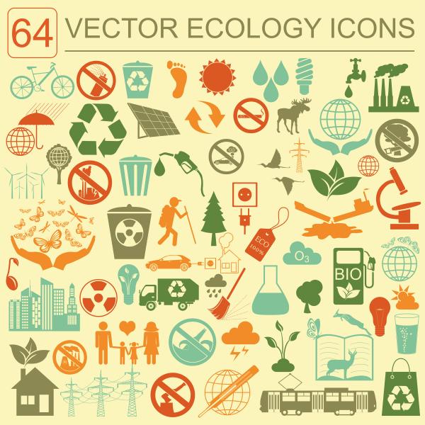 Set of 64 vector icons about the environment