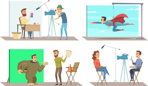 videographer vector icons showing cameraman on set