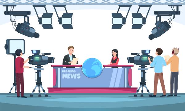 detailed illustration of news anchors on set