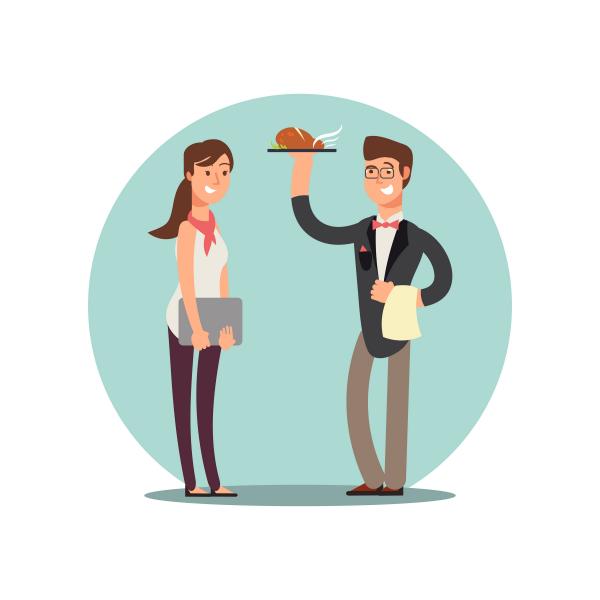 circle graphic that shows two people, a waiter and waitress