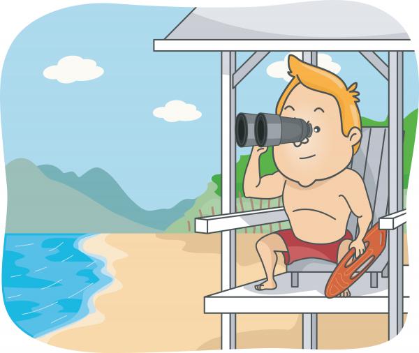illustration of a lifeguard surveying the beach