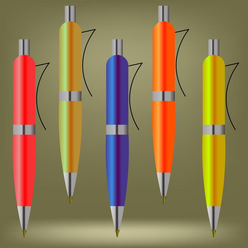 vector set of colorful pens on isolated on a brown background