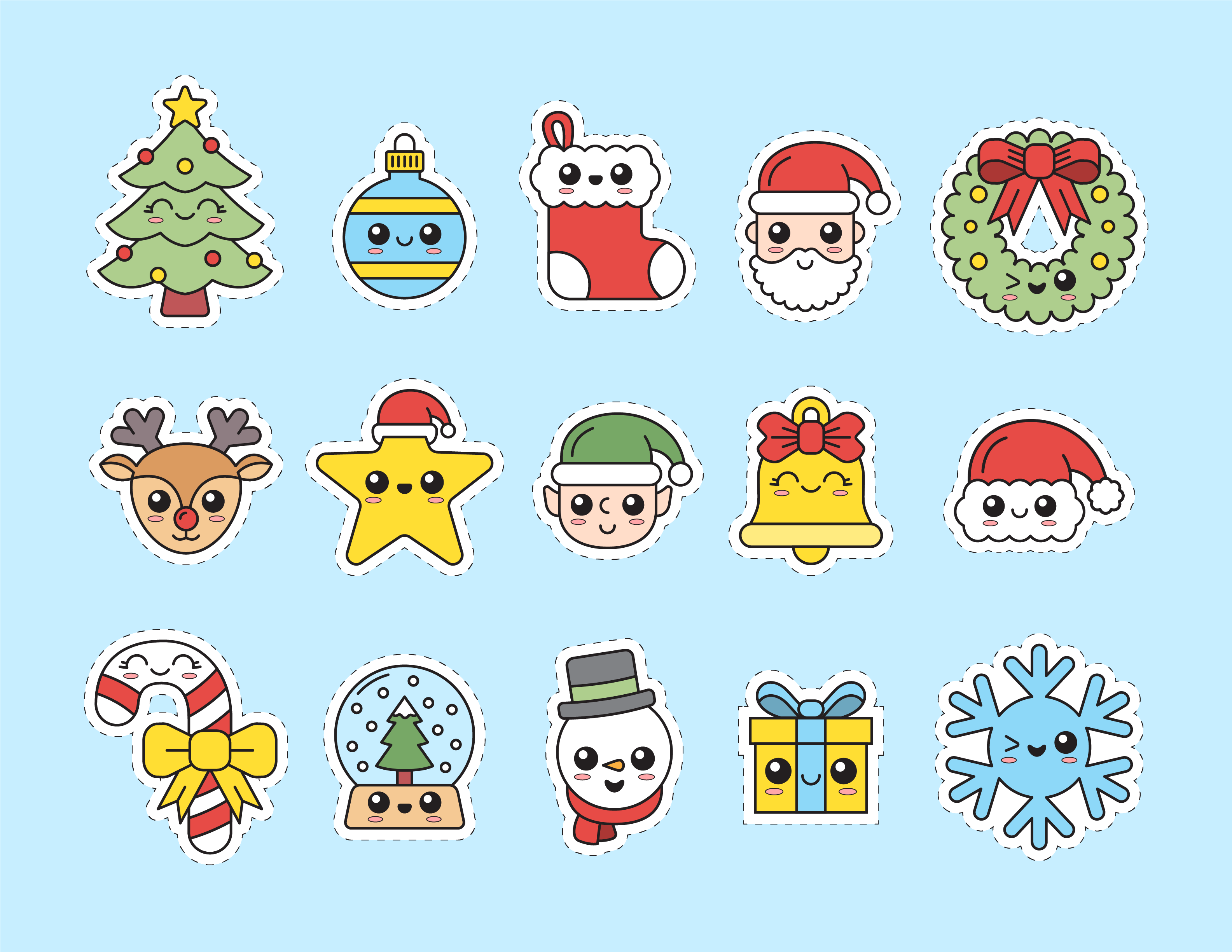 colored in sheet with christmas ornaments in the shape of popular winter icons