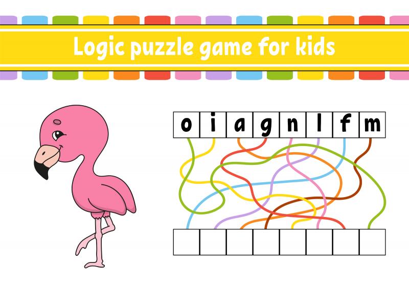 a printable logic puzzle game to help students learn to spell the word flamingo