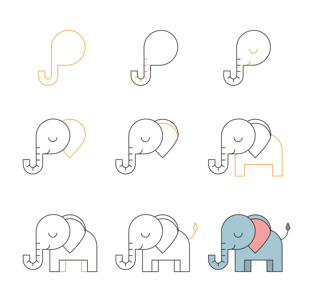 a drawing template showing how to draw an elephant