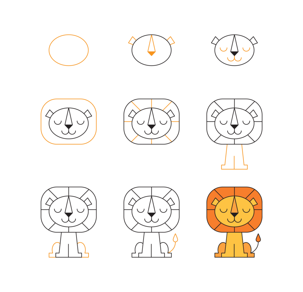 a drawing template showing how to draw a lion