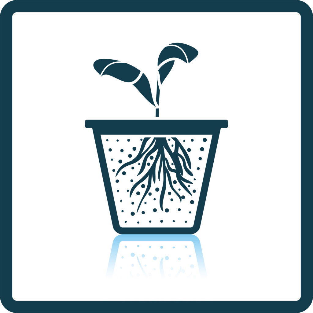 outlined vector icon of a plant seedling growing in a pot