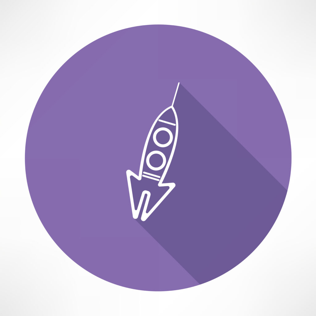 simple outline of a rocket on a purple background