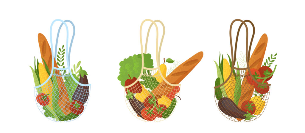 vector illustration of reusable produce bags