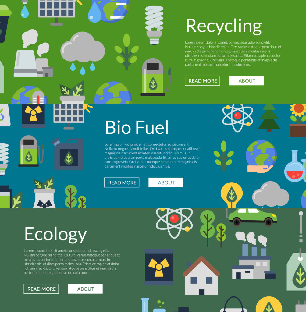 vector web banners for ecology, recycling and bio fuel