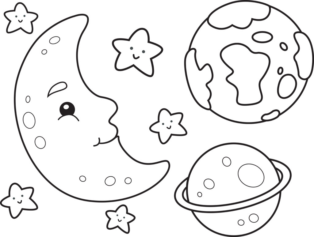 Coloring Book Illustration Featuring Different Celestial Bodies