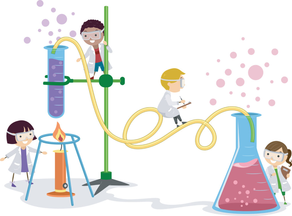 illustration of young kids playing in a laboratory