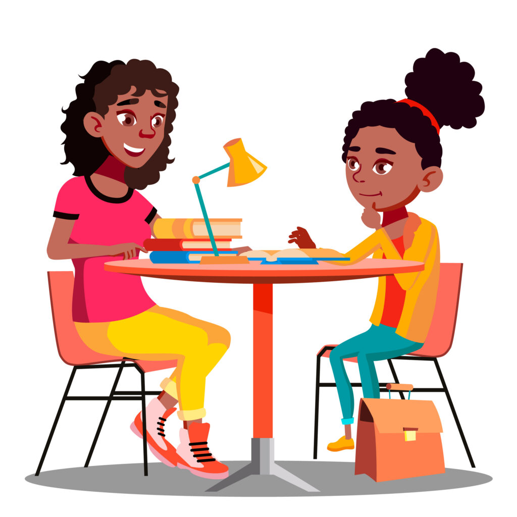 Afro American Mother Helps Child Do School Homework Vector. Illustration