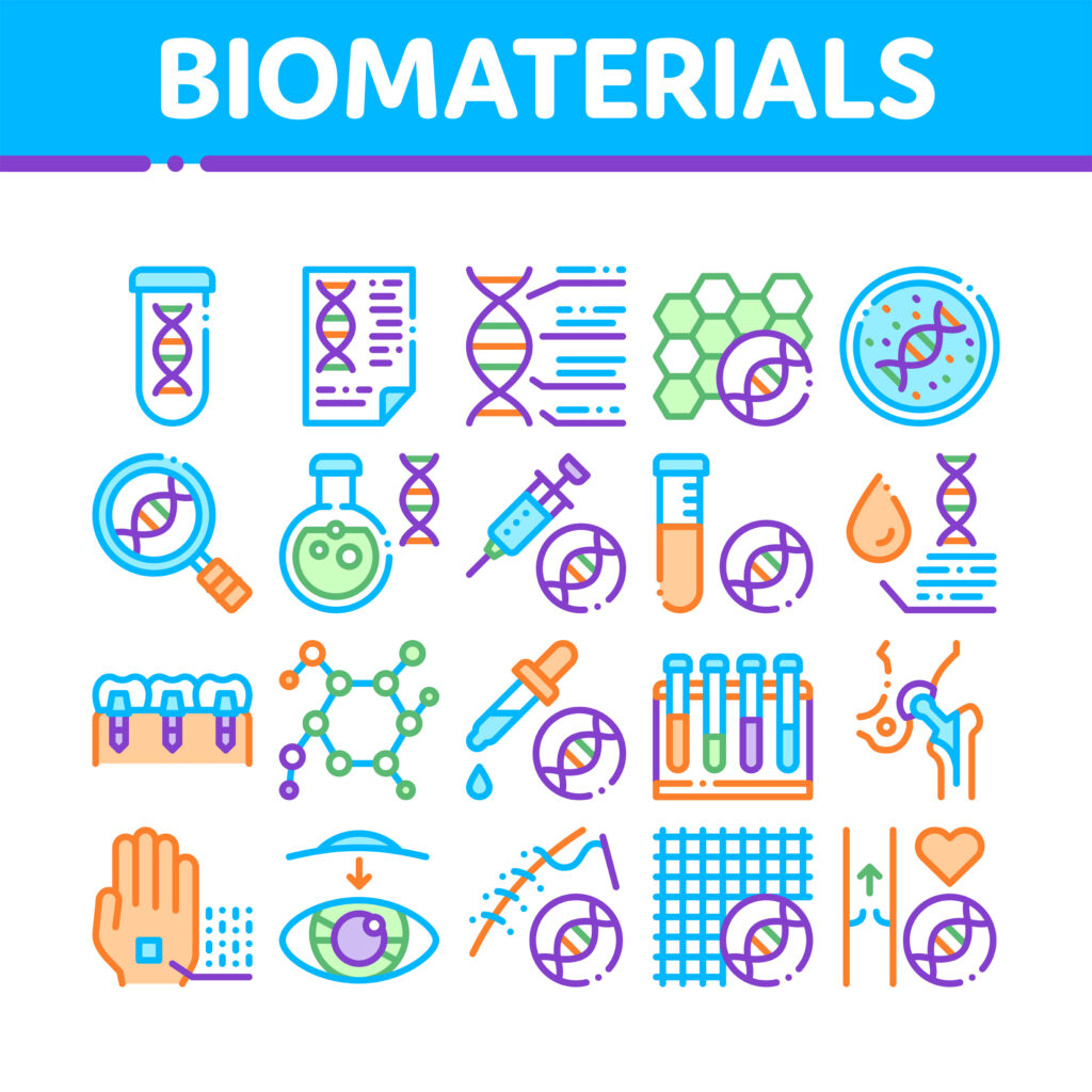 colorful icon set of biomaterials