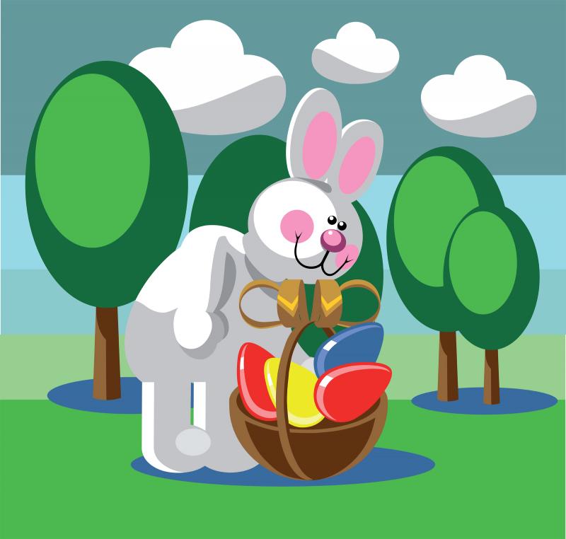 drawing of the Easter bunny holding a basket of eggs