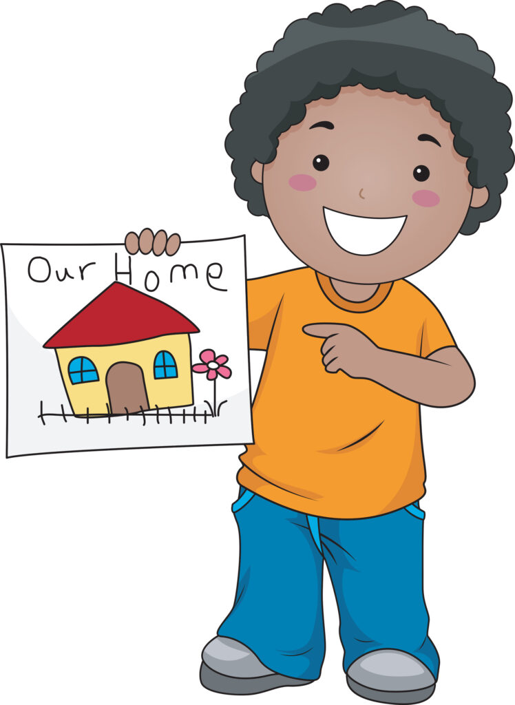 Illustration of a Kid Showing a Drawing of Their Home