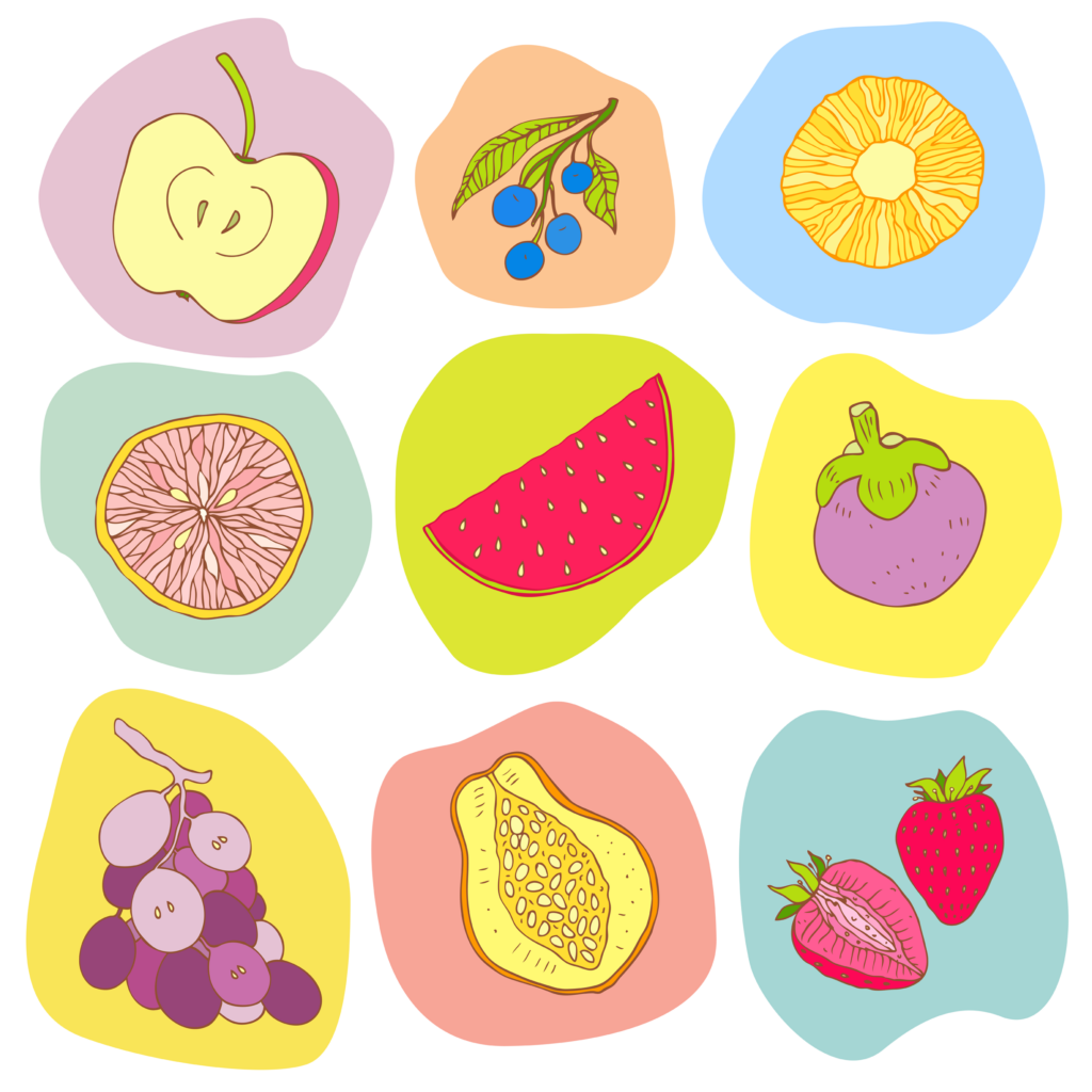 Multi-colored Seamless fruits background. Vector illustration