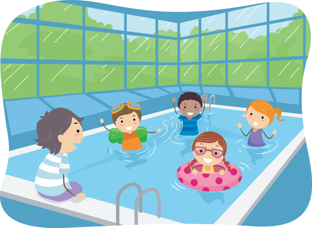 Illustration of Kids Swimming in an Indoor Swimming Pool