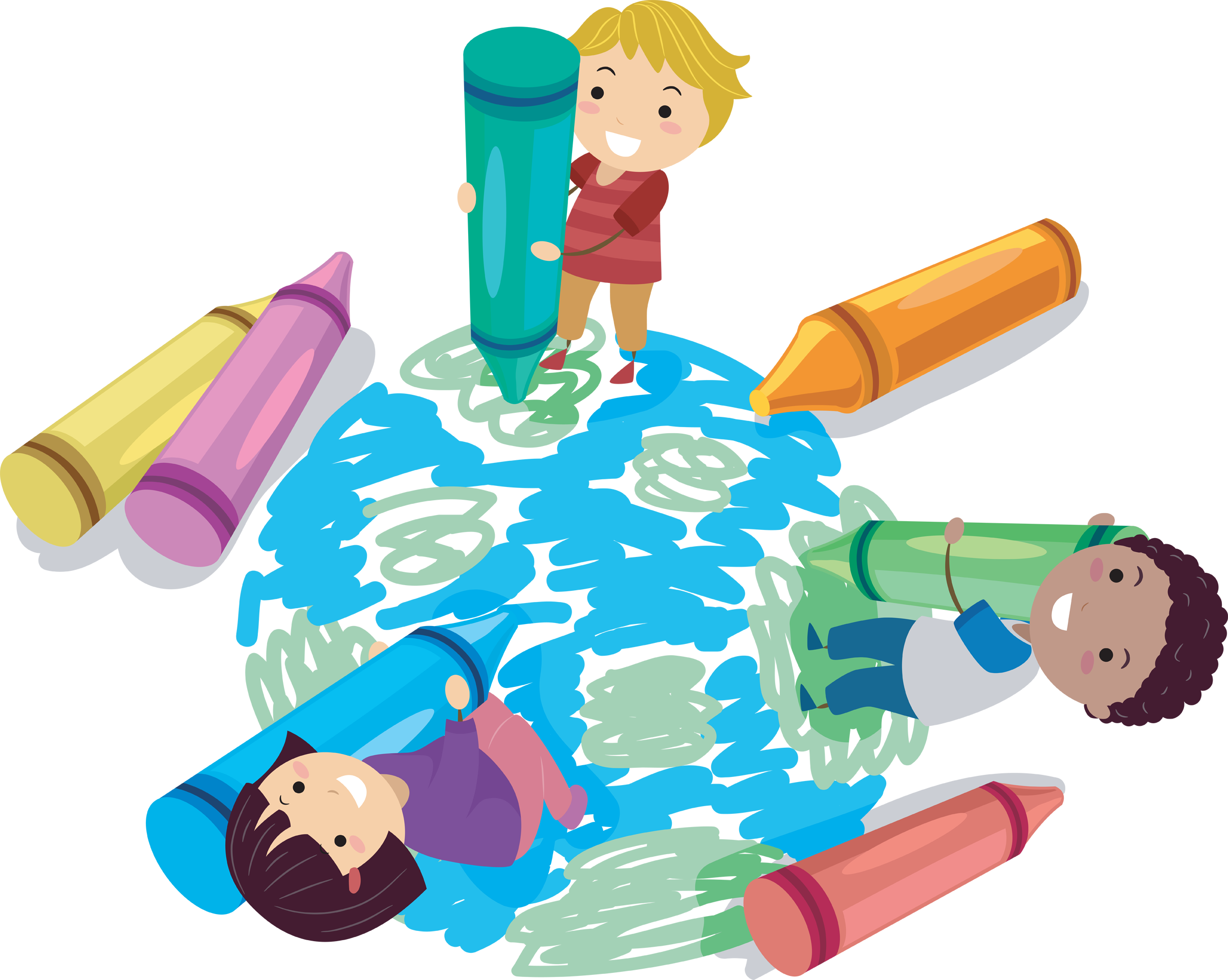 Illustration of Stickman Kids Using Crayons to Draw a Globe