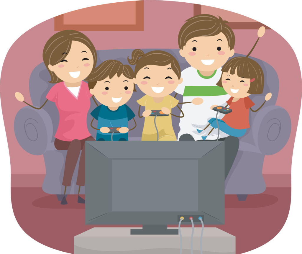 Stickman Illustration of a Family Playing Video Games Together