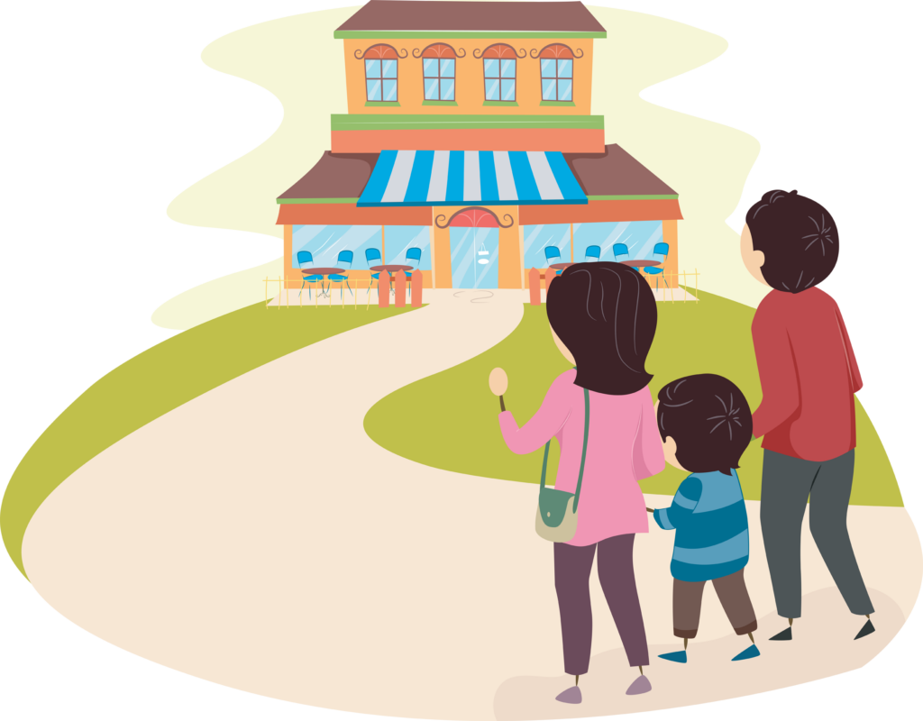 Stickman Illustration of a Family Going to a Restaurant