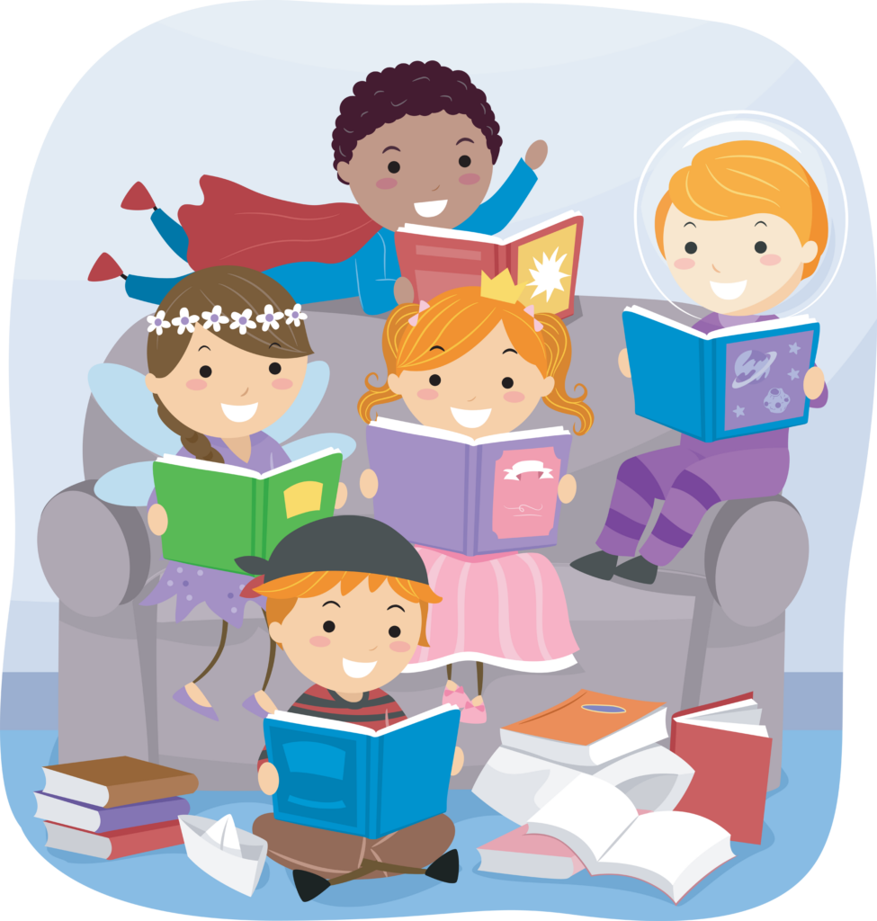 Stickman Illustration of Kids Reading Fantasy Books