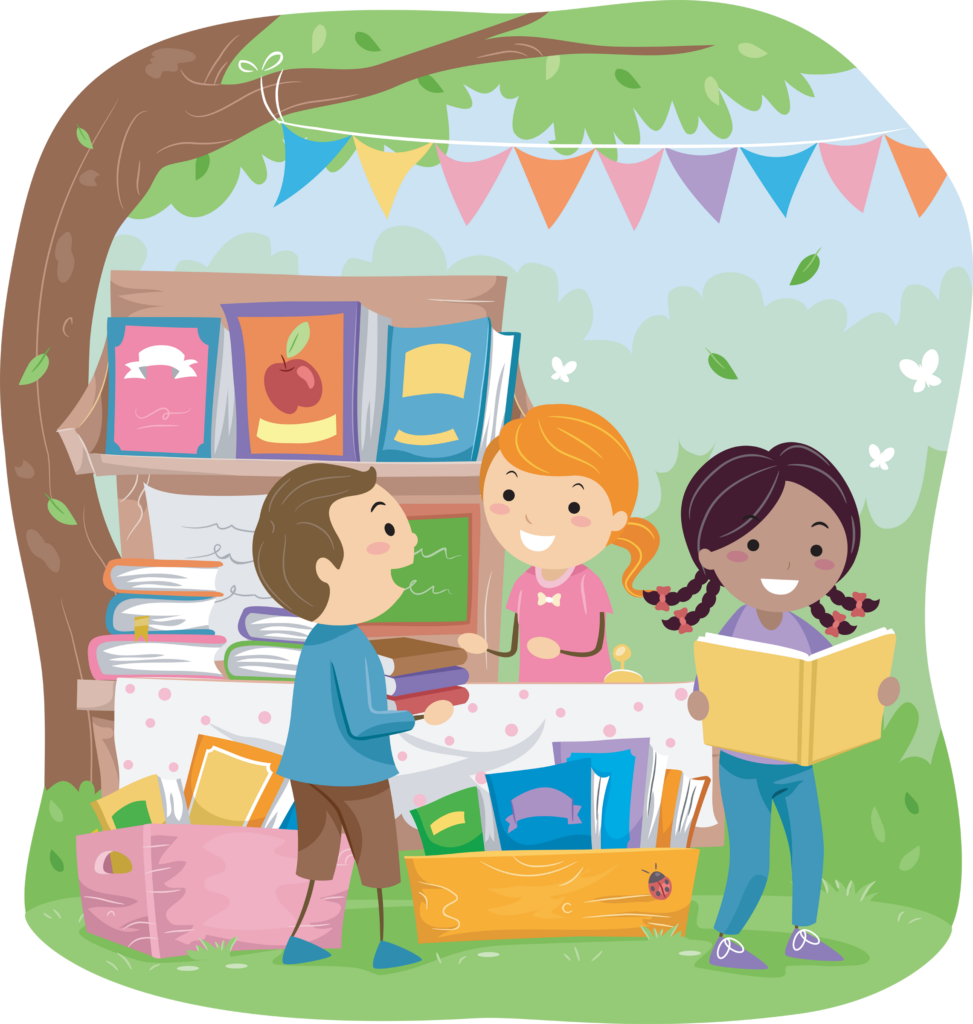 Stickman Illustration of Kids Selling Books in a Park