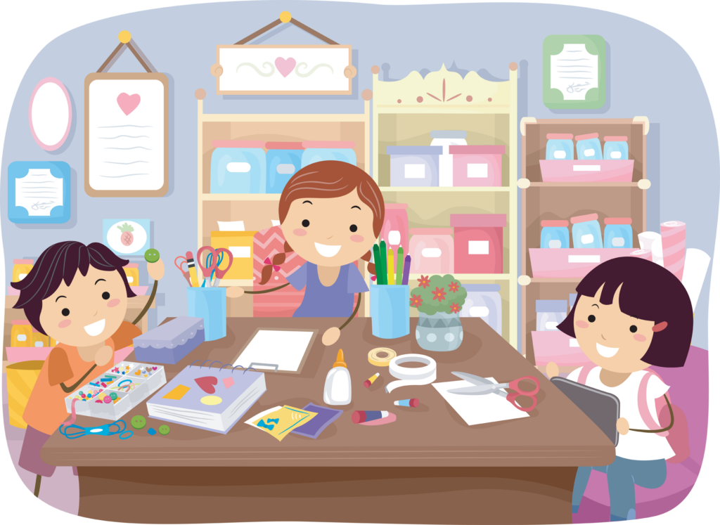 Stickman Illustration of Kids Working on Arts and Crafts Projects, one of many extracurricular activities students can do