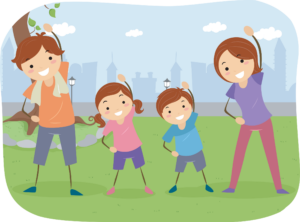 Stickman Illustration of a Family Exercising Together