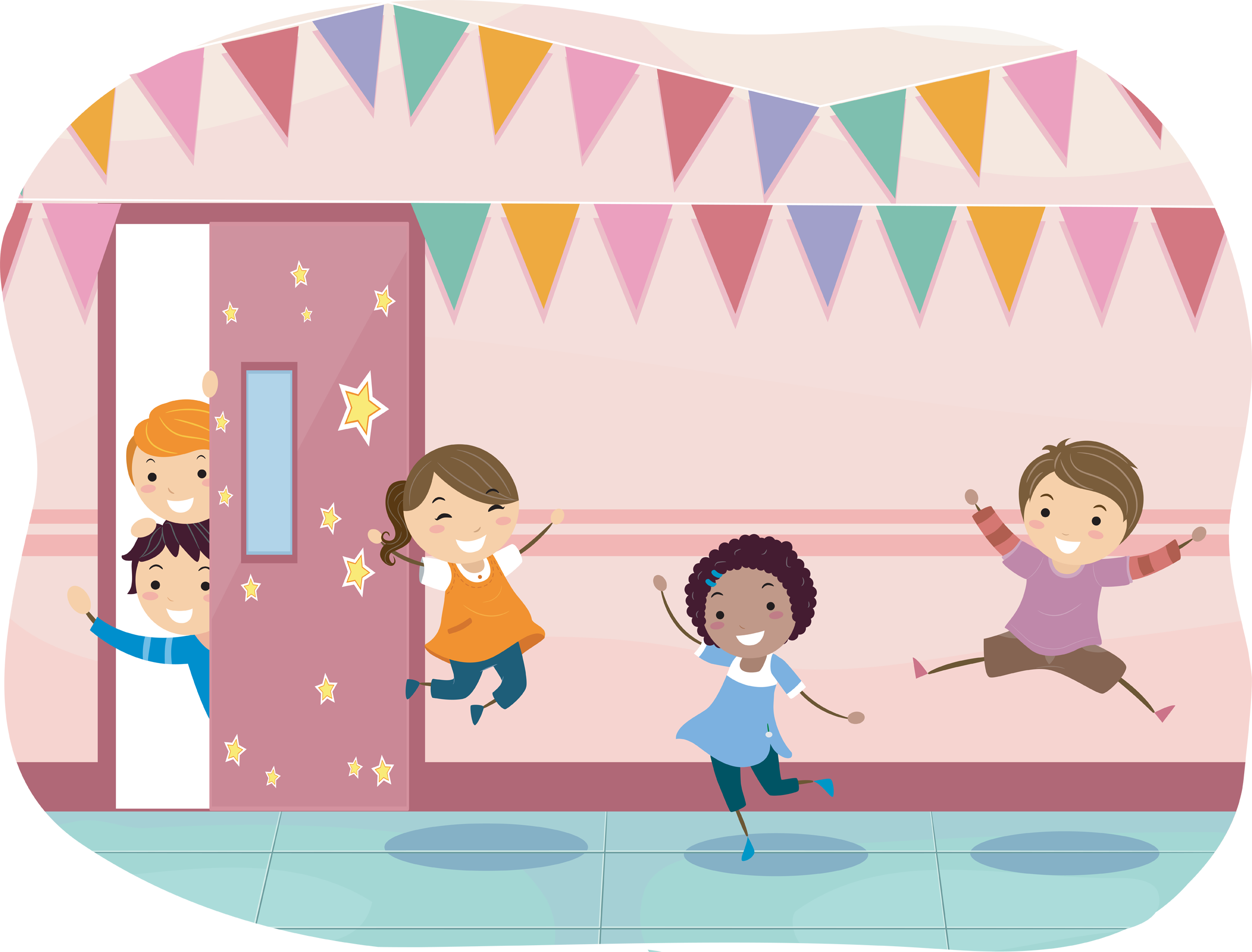 children jumping for joy outside of an ESL classroom