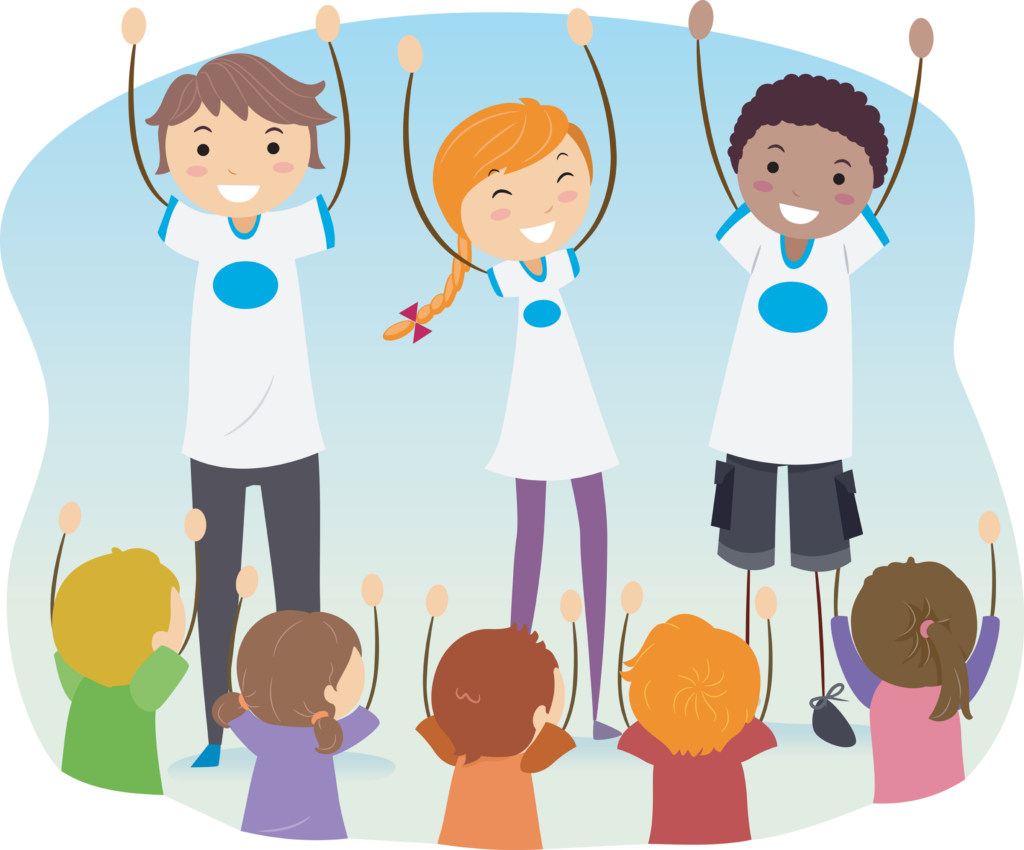 Illustration of Stickman Teens Playing with Kids in an Outreach Program