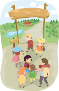 lllustration of Kids Entering a Camp Site