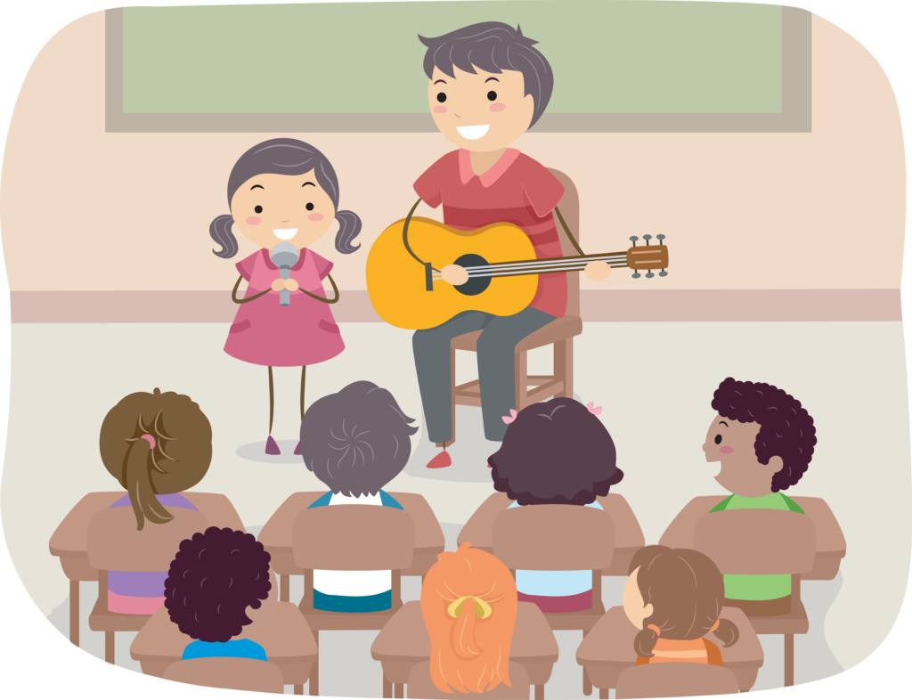 
Illustration of a Father and Daughter Performing in Front of the Class