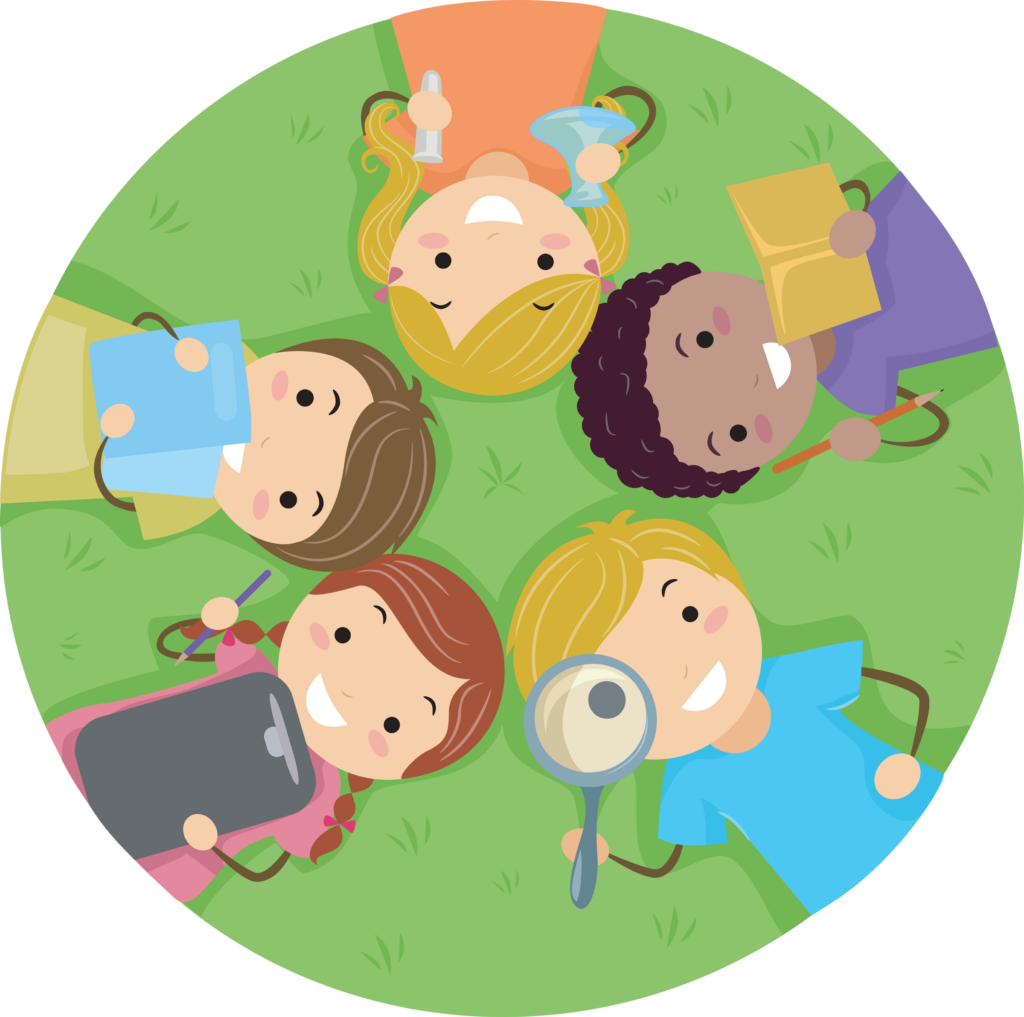 Illustration of Kids Studying While Lying on the Grass