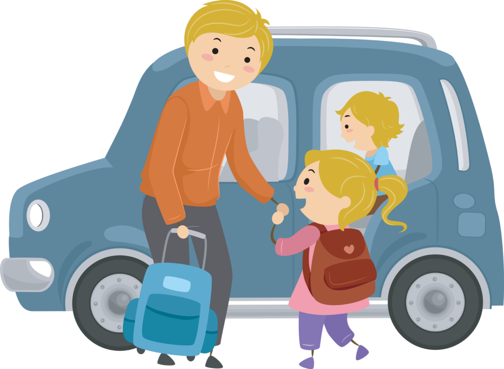 Illustration of a Little Girl Being Escorted to the Family Car by Her Dad