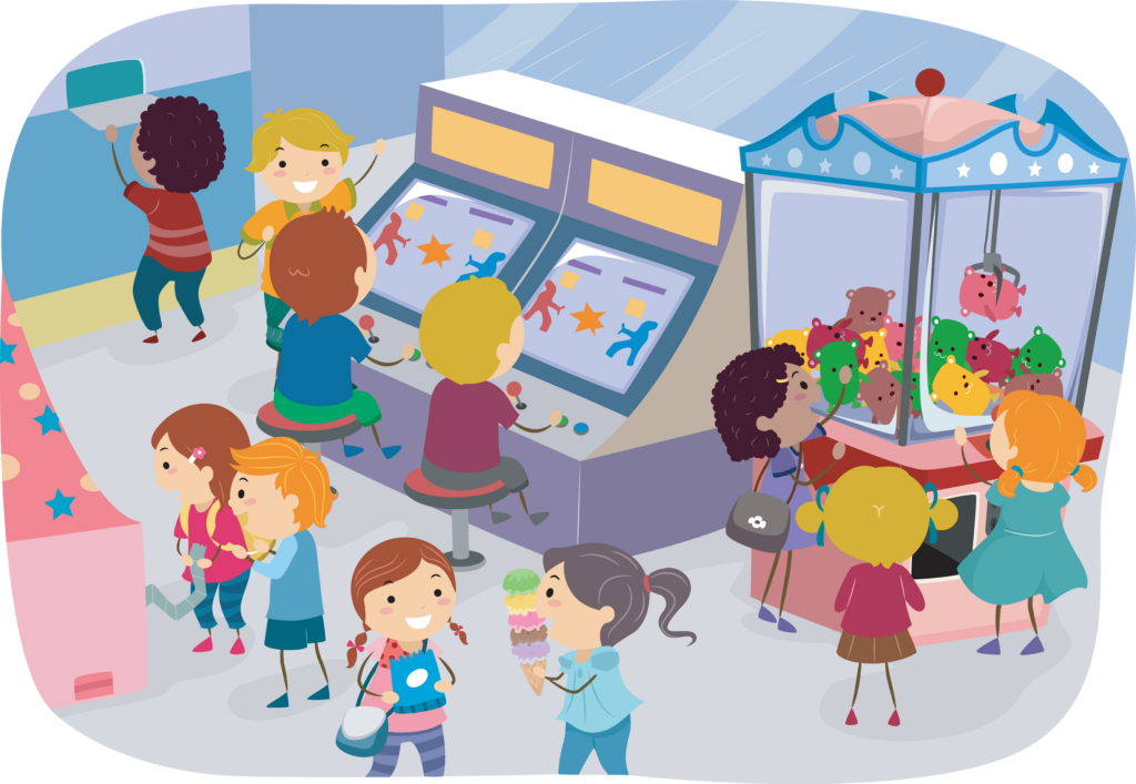 Illustration of Kids Enjoying a Day at the Arcade