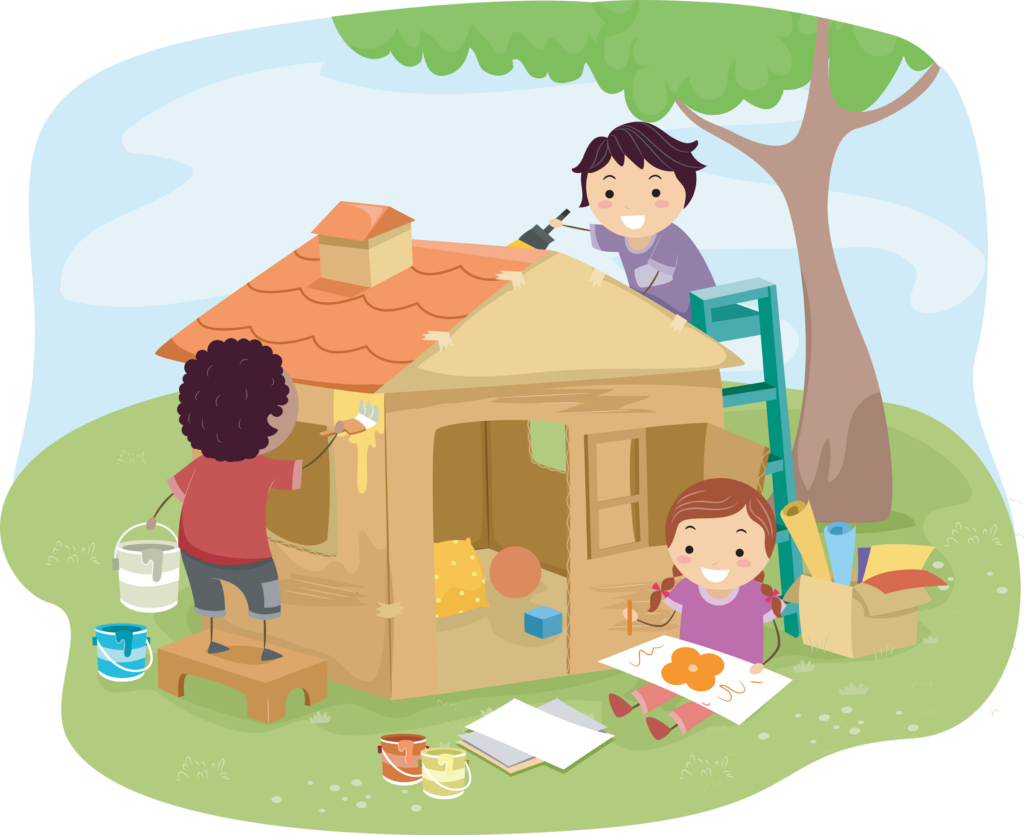 Illustration of Kids Building a Play House Together