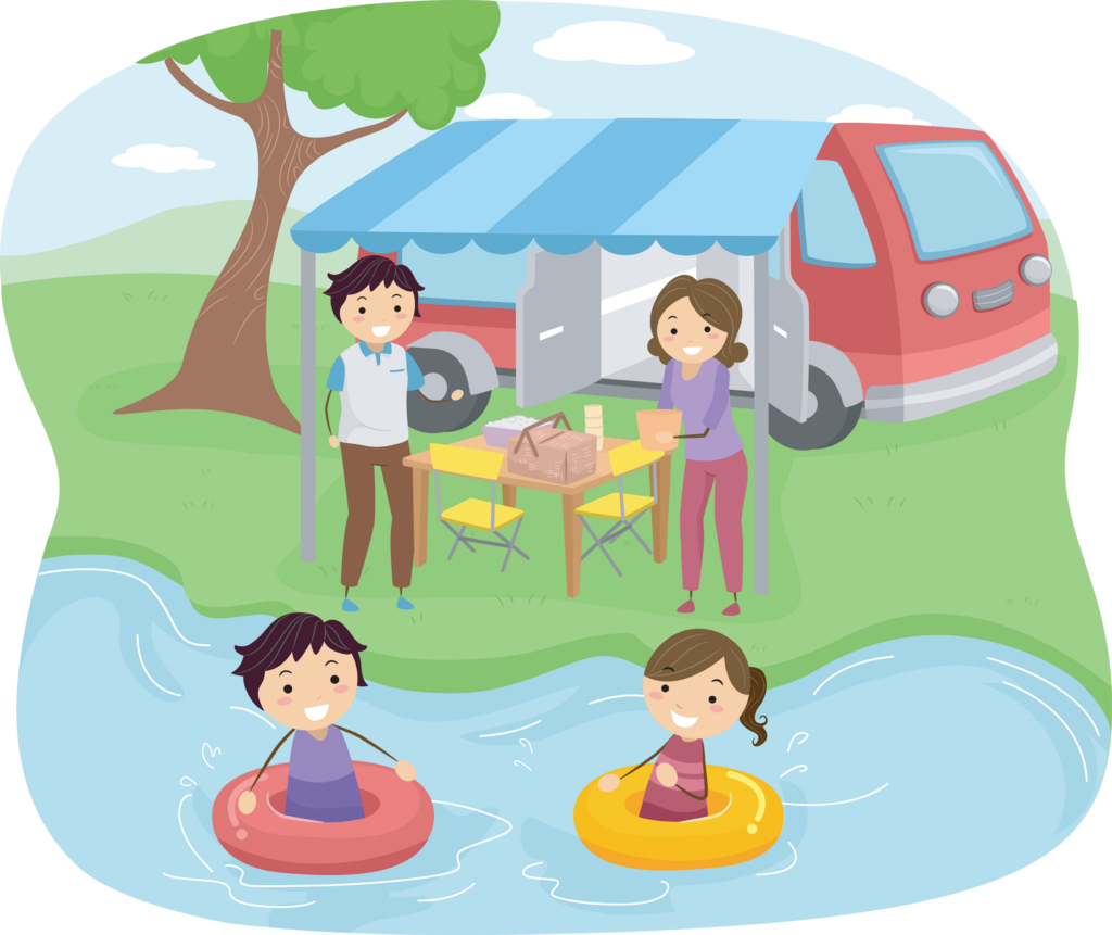 Illustration of a Family Having a Picnic Near a Lake