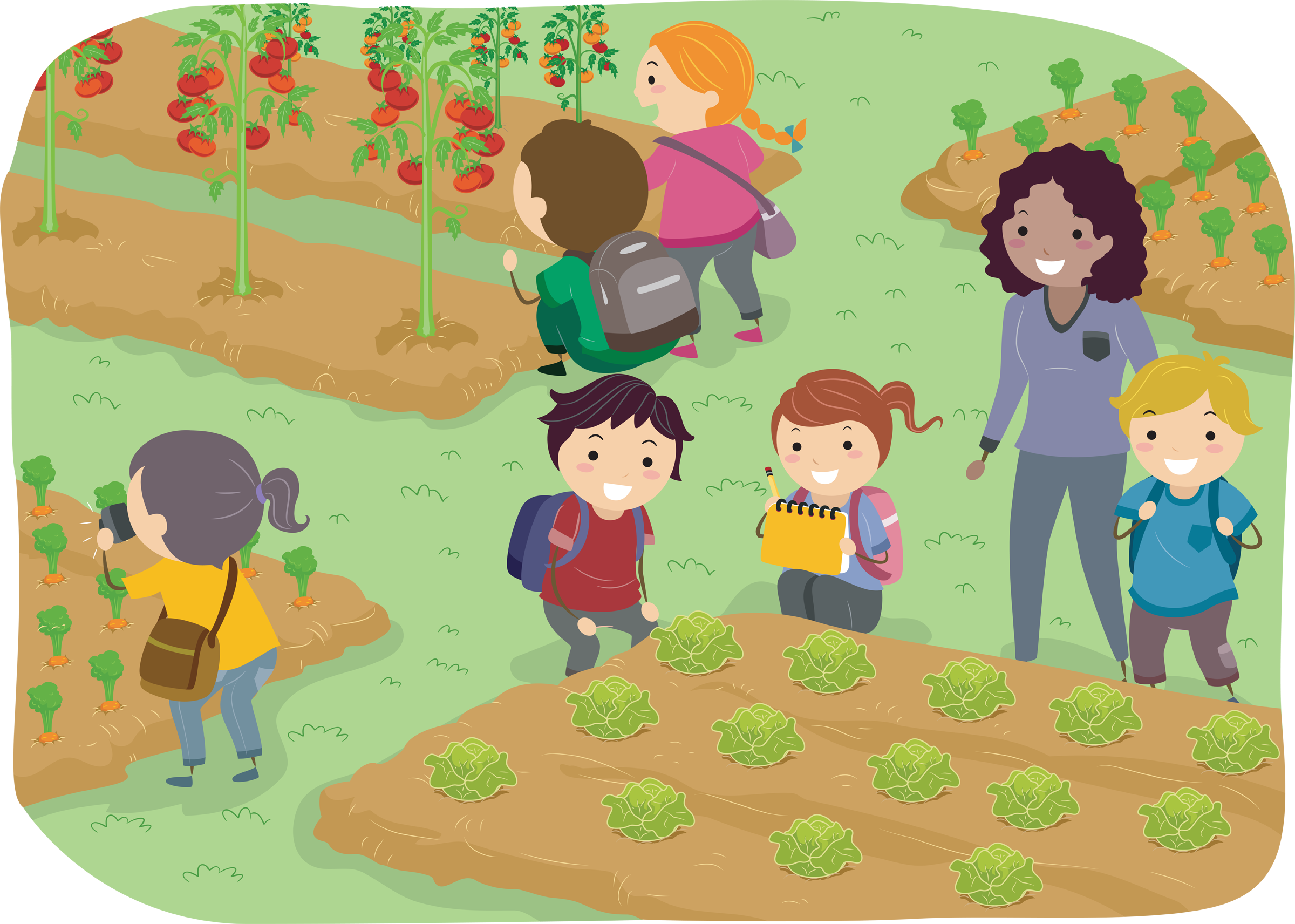 Illustration of Stickman Kids School Trip to a Vegetable Garden