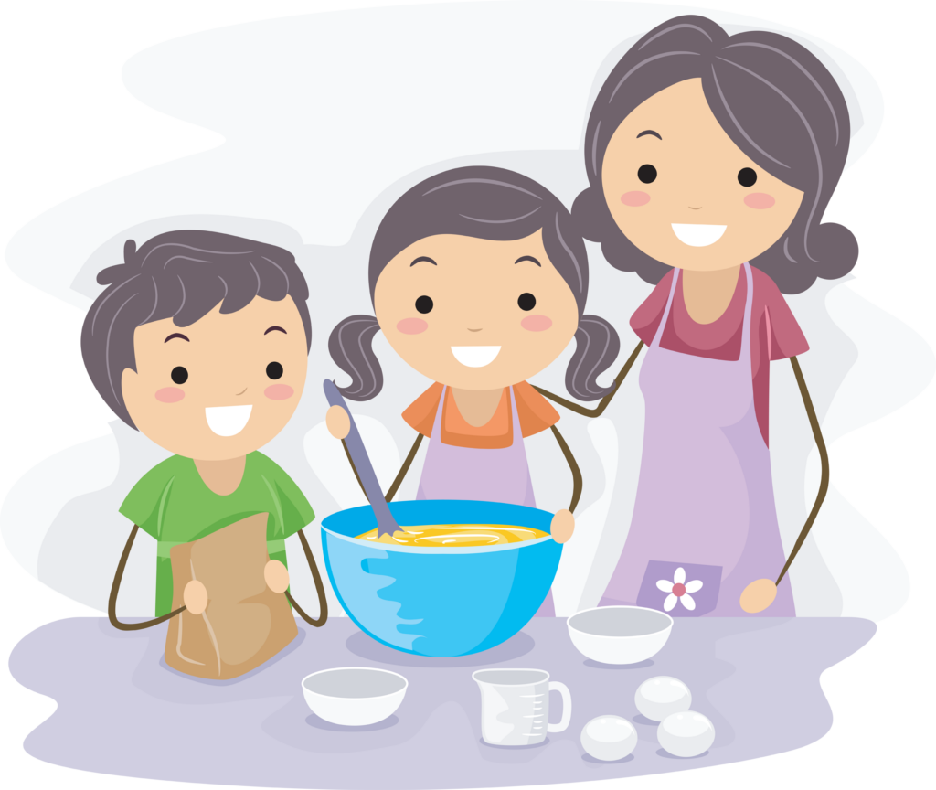 Royalty Free Clipart Image of a Family Baking