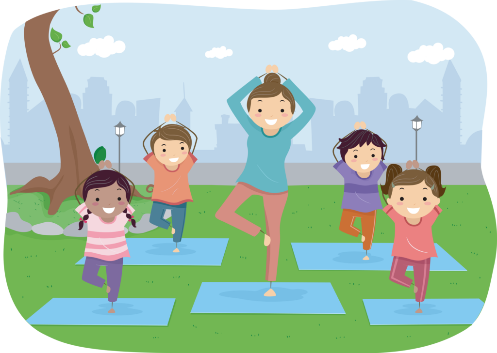 Illustration of Stickman Kids Doing Yoga Outdoors