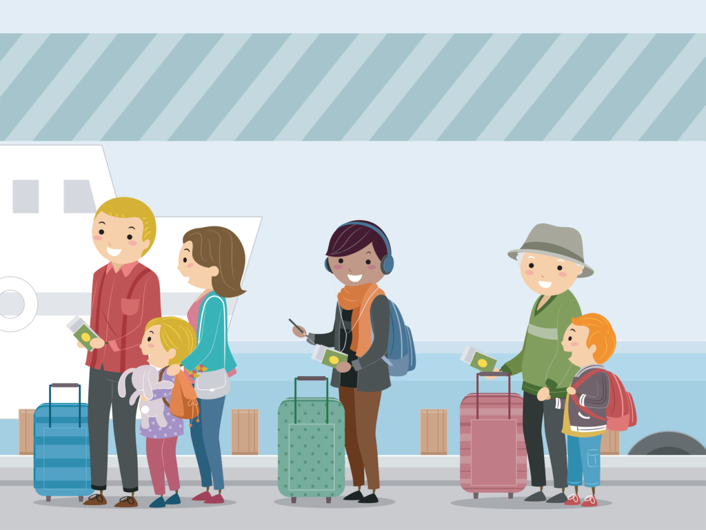 Illustration of Passengers Waiting to Board a Ship