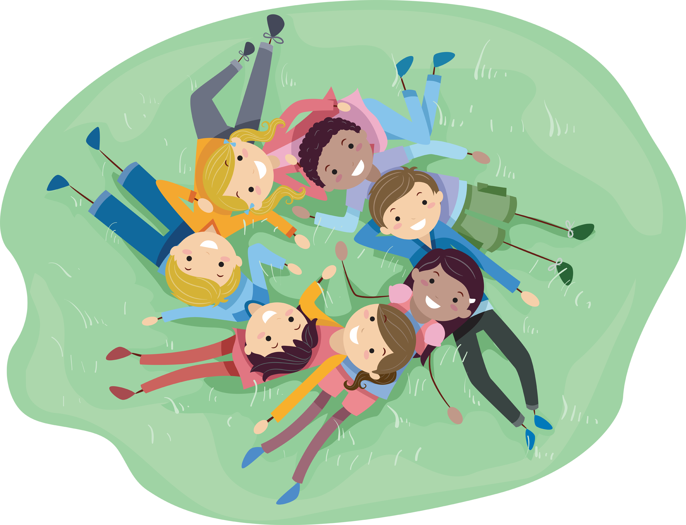 Stickman Illustration of a Diverse Group of Teens Lying on the Grass