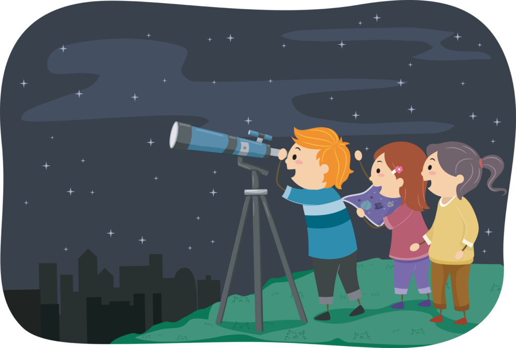 Illustration Featuring Kids Stargazing